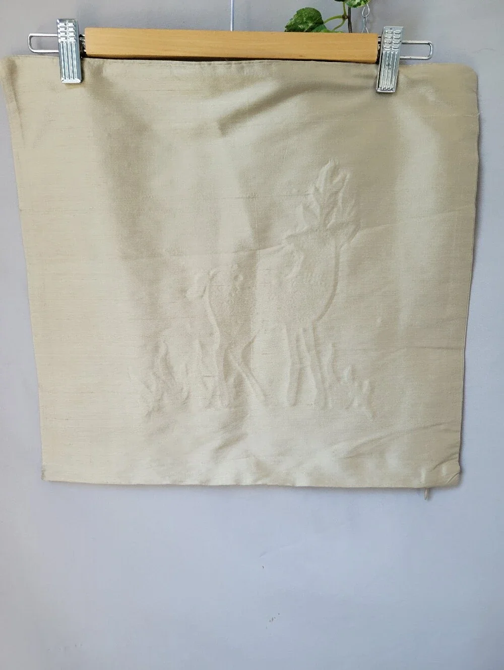 West Elm Silk Reindeer Throw Pillow Cover Taupe 16 x 16
